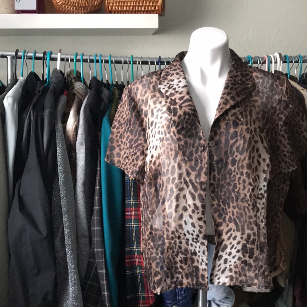 Vintage 90s Jessica Howard Leopard Print Sheer Blouse